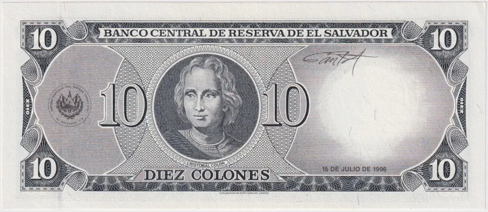 El Salvador 1996 10 Colones P#144 Uncirculated
