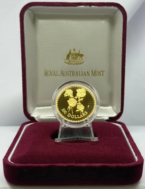 2002 Gold 100 Dollar Gold Proof Coin Floral Emblems Sturt Desert Pea