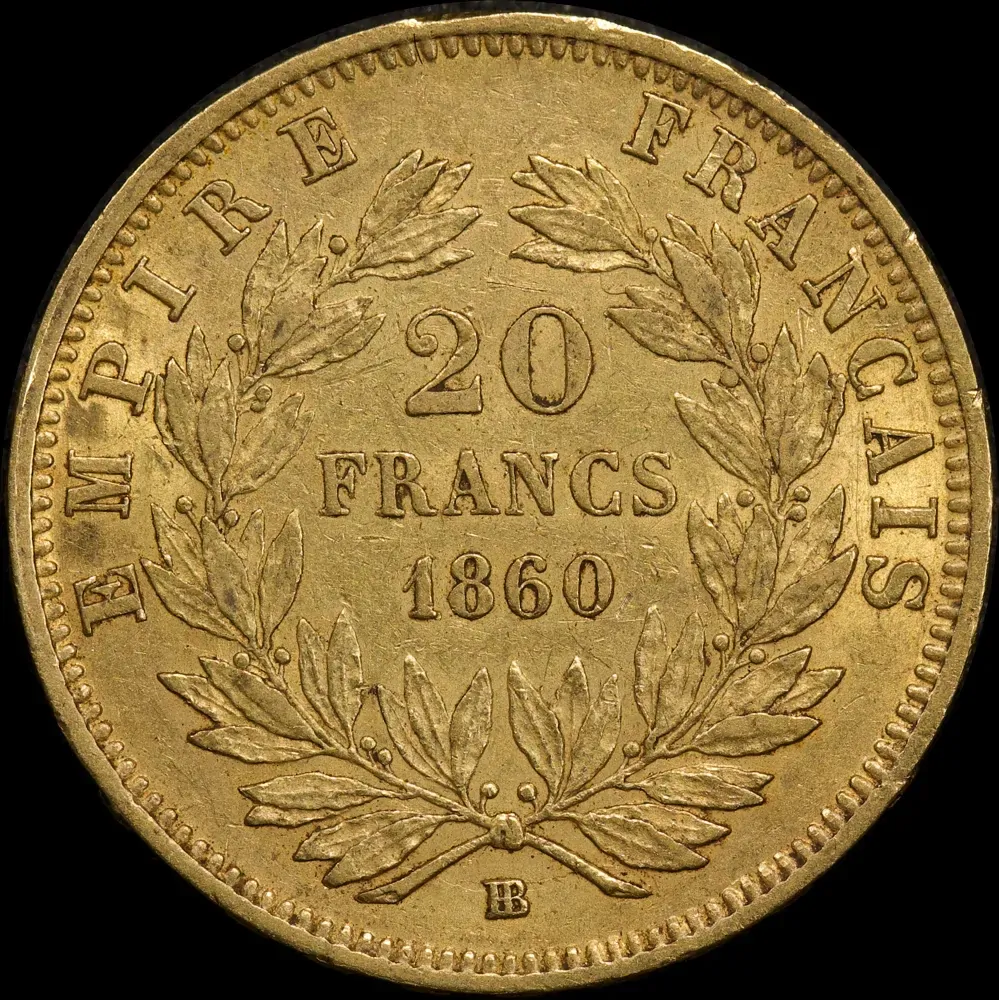 France 1860-BB Gold 20 Franc KM#801.1 good VF