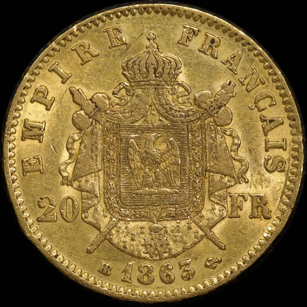 France 1863-BB Gold 20 Franc KM#801.1 good VF