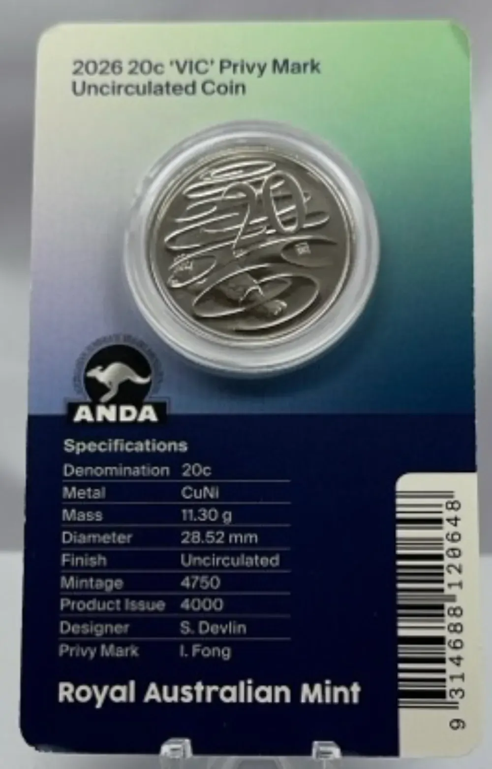 2026 20 Cent Uncirculated Coin ANDA Melbourne Expo VIC Privy Mark product image