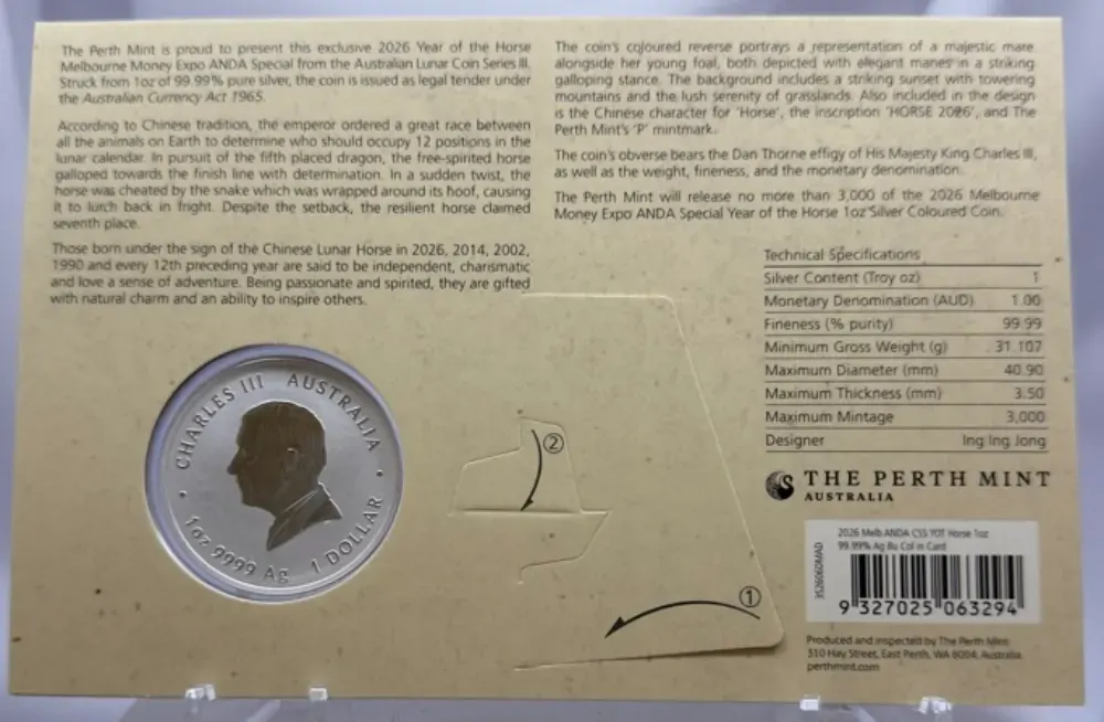 2026 Silver 1 Ounce Coloured Coin Lunar Year of The Horse ANDA Melbourne Money Expo product image
