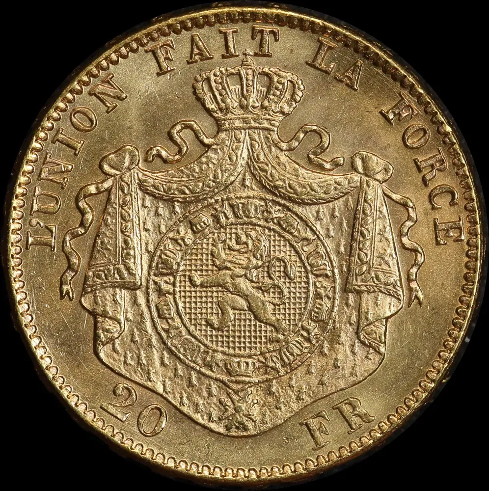 Belgium 1882 Gold 20 Francs KM#37 Uncirculated