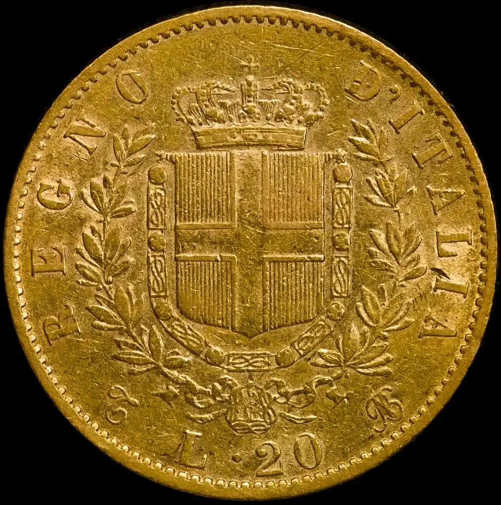 Italy 1863 Gold 20 Lire KM# 10.1 Very Fine