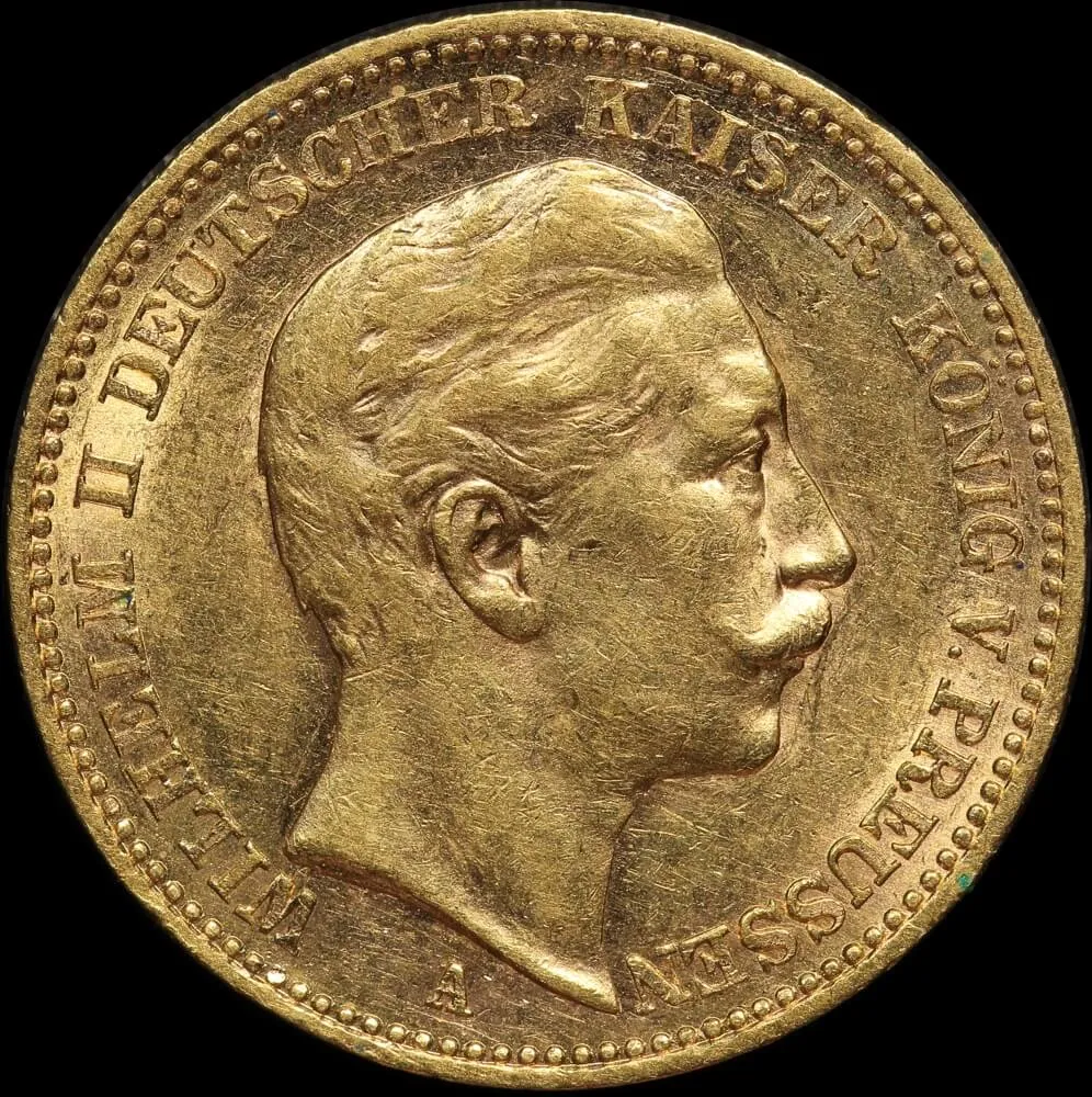 German States (Prussia) 1906-A Gold 20 Marks KM# 521 good EF