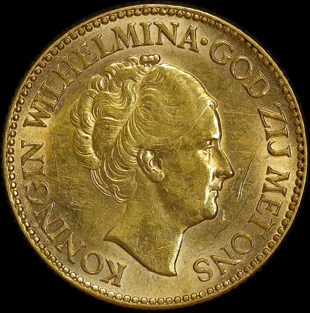 Netherlands 1925 Gold 10 Gulden KM# 162 about Unc product image