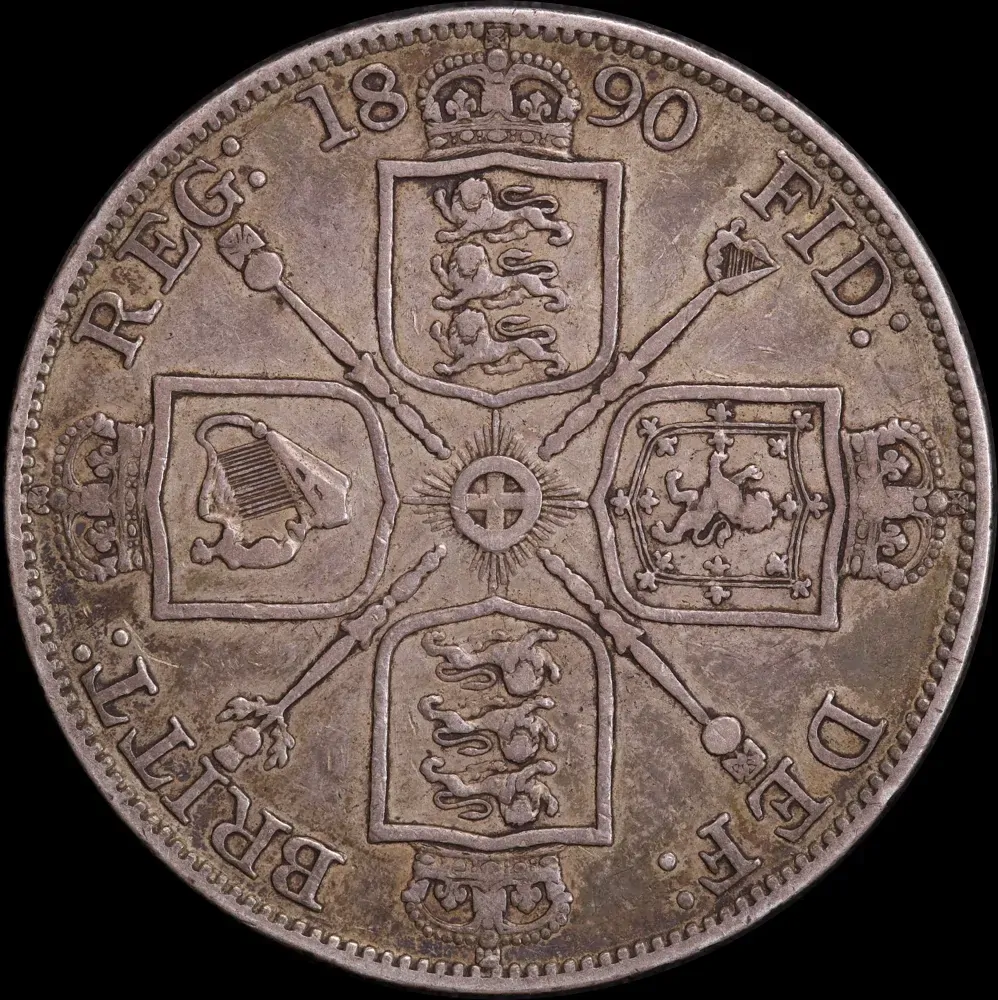 1890 Silver Double Florin Victoria S#3923 about VF