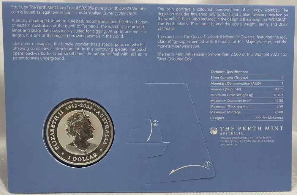 2023 Silver 1 Ounce Coloured Coin Wombat product image