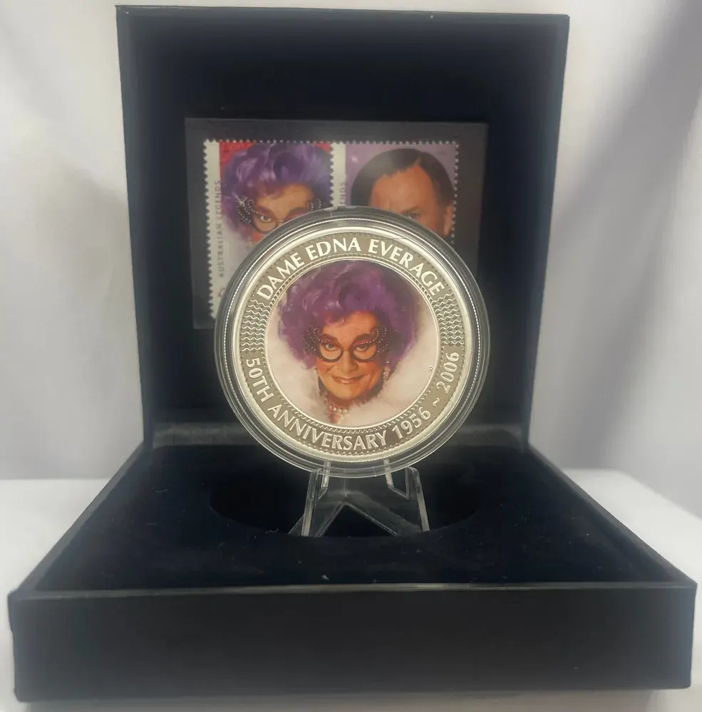 2006 Silver 1 Ounce Proof Coin & Stamp Set Dame Edna