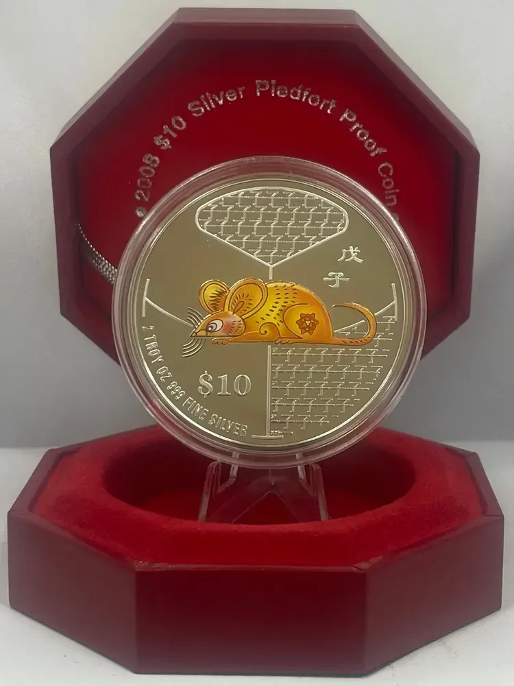 Singapore 2008 Silver 10 Dollar KM# 272 Coloured Piedfort Proof Rat product image