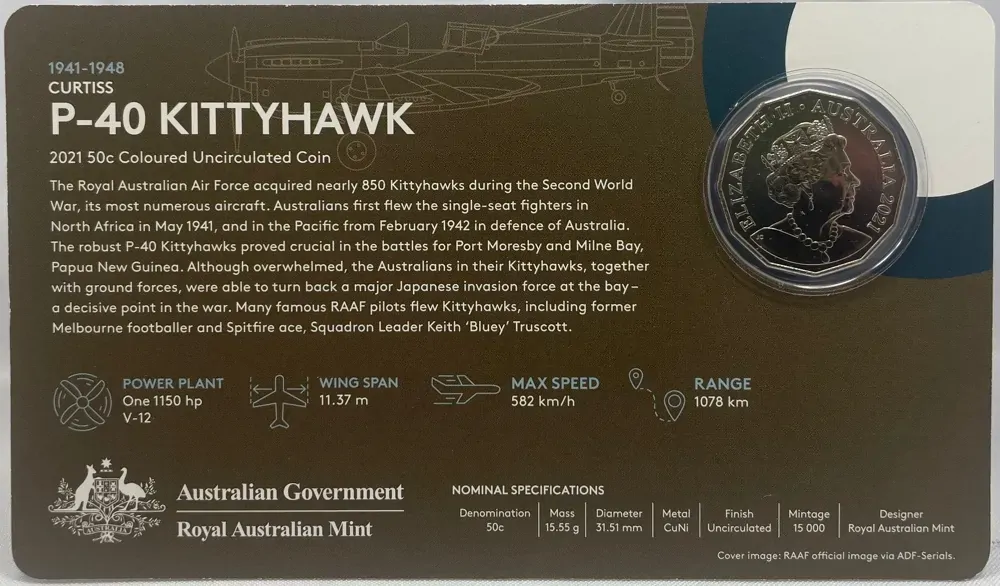 2021 50 Cent Uncirculated Coin Curtiss P-40 Kittyhawk Ex Set product image