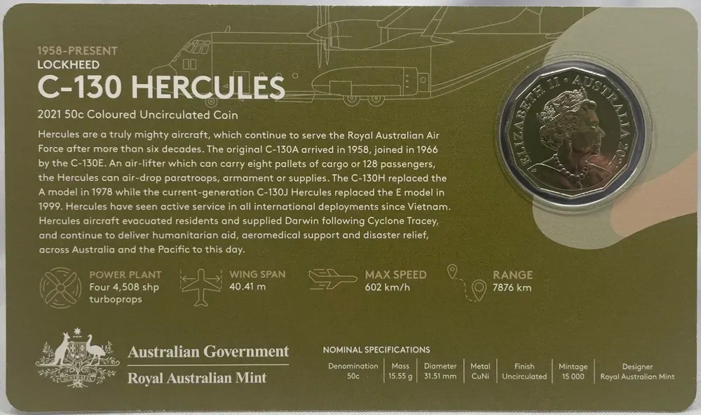 2021 50 Cent Uncirculated Coin Lockheed C-130 Hercules Ex Set product image