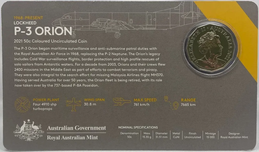 2021 50 Cent Uncirculated Coin Lockheed P-3 Orion Ex Set product image