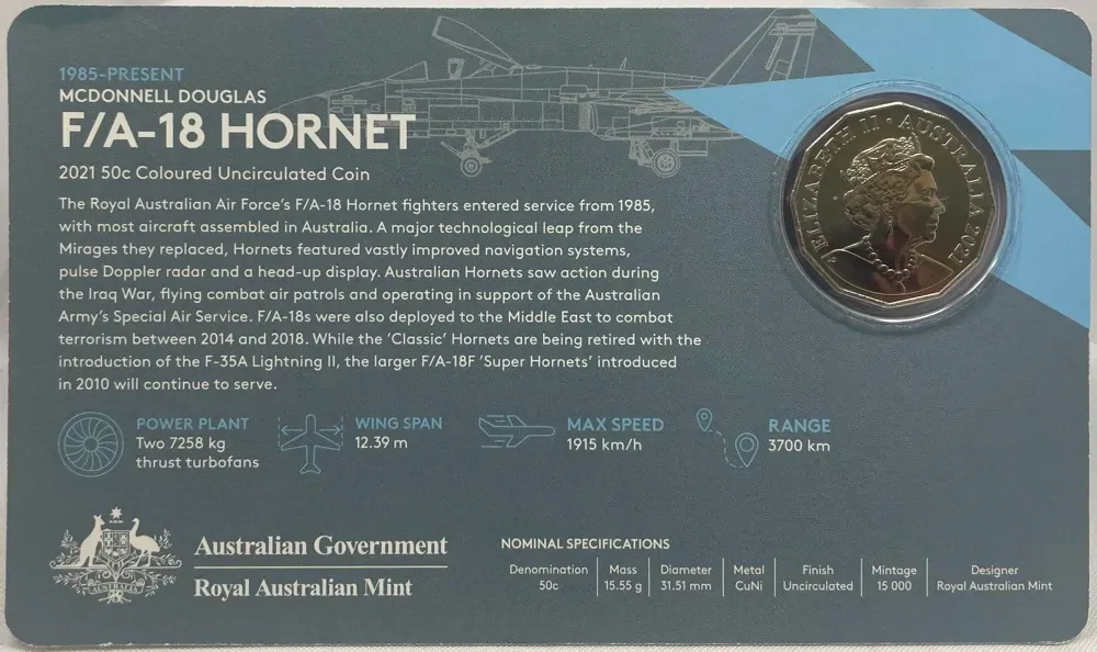 2021 50 Cent Uncirculated Coin McDonnell Douglas F/A-18 Hornet Ex Set product image
