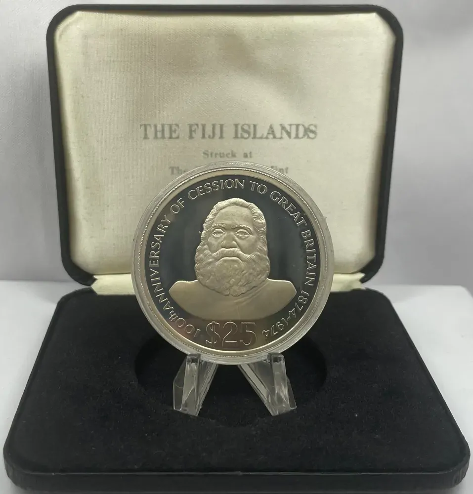 Fiji 1974 Silver 25 Dollars Proof Coin Centennial