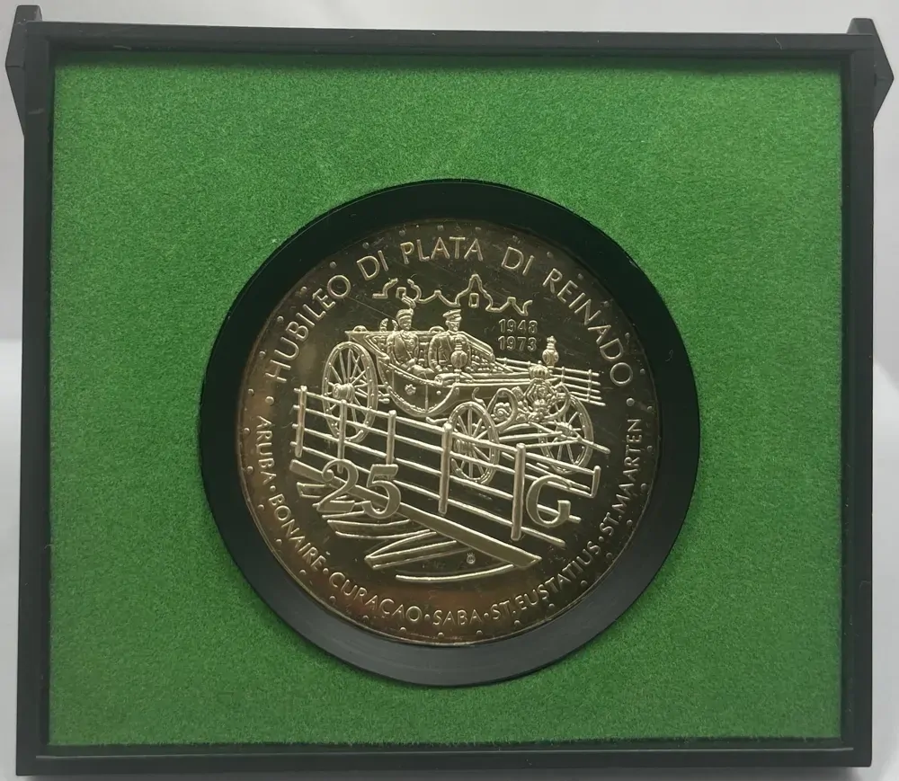 Netherlands Antilles 1973 Silver 25 Gulden Proof Coin 25th Anniversary product image