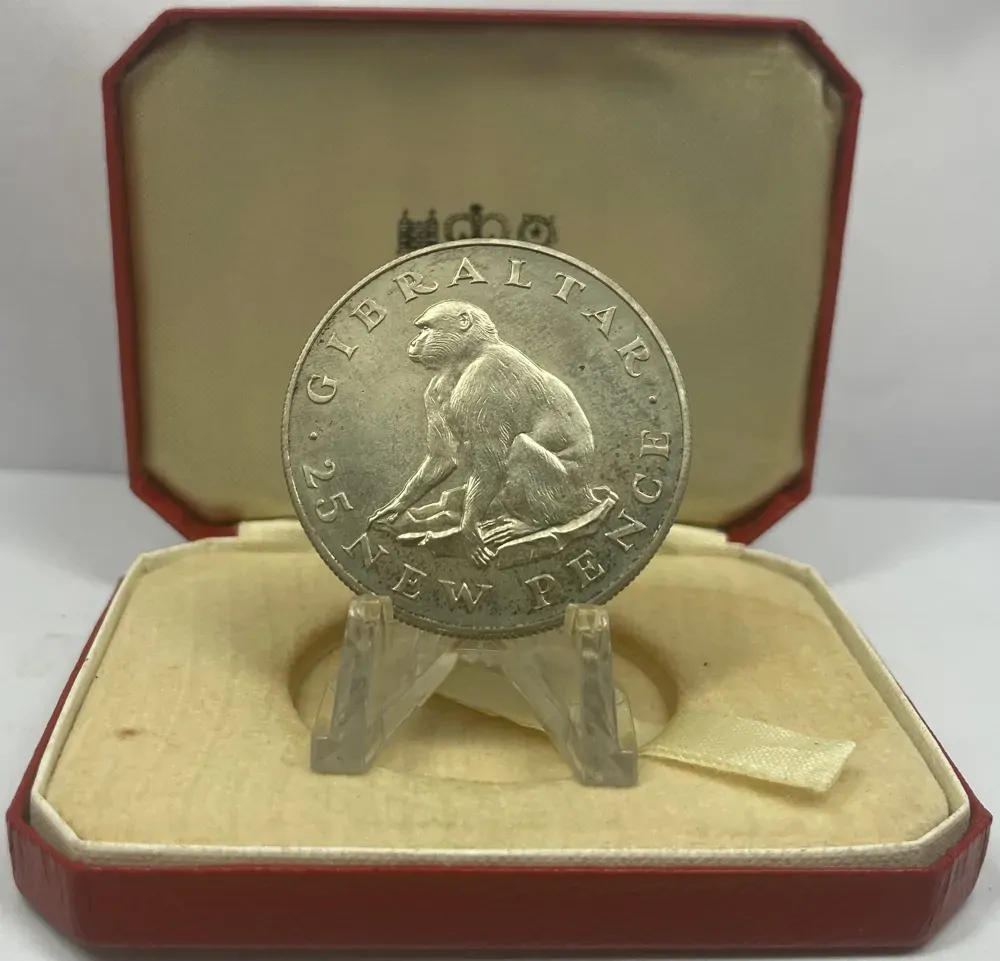 Gibraltar 1971 Silver 25 New Pence Proof Coin Barbary Ape