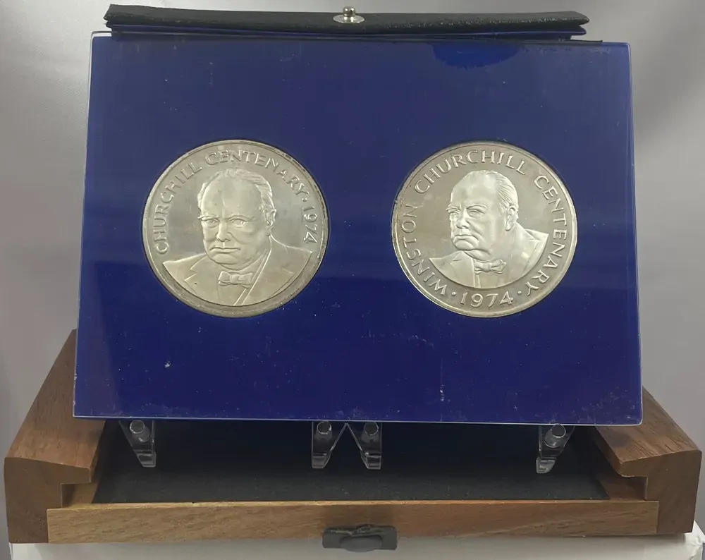 Cayman Islands / Turks & Caicos Islands 1974 Silver Proof Pair Sir Winston Churchill