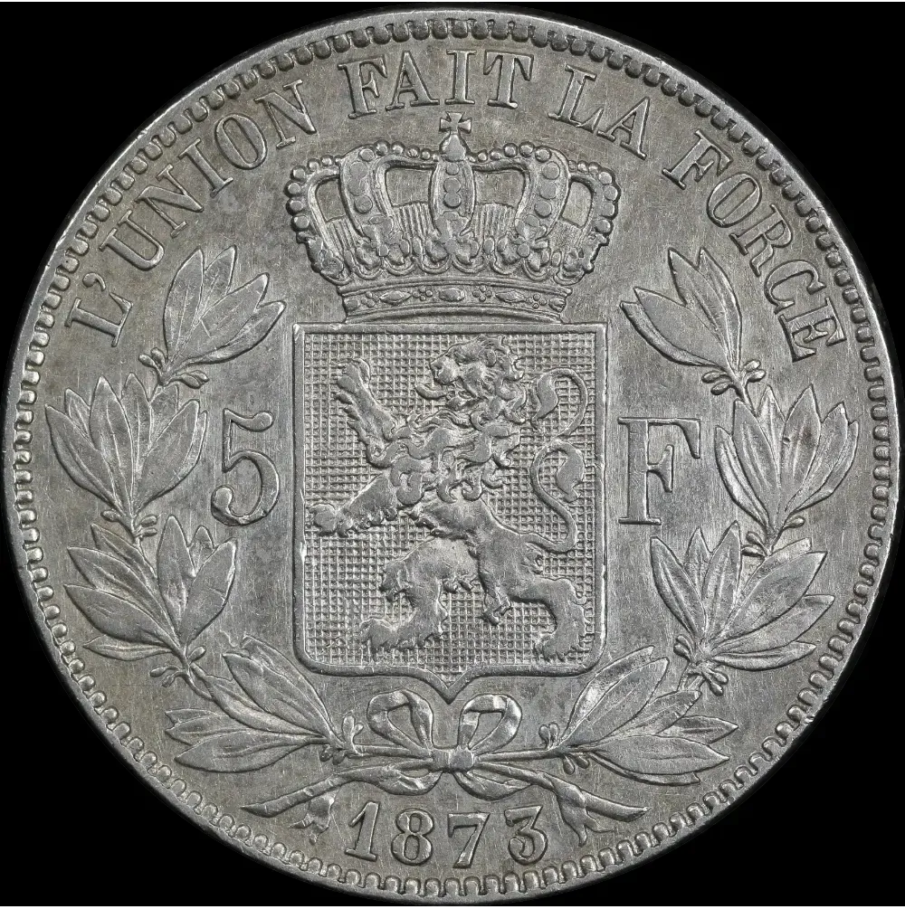 Belgium 1873 Silver 5 Francs KM# 24 Extremely Fine