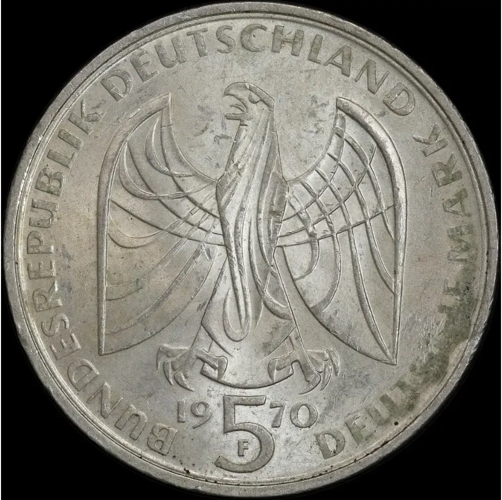 Germany (West) 1970 Silver 5 Marks KM# 127 Uncirculated product image