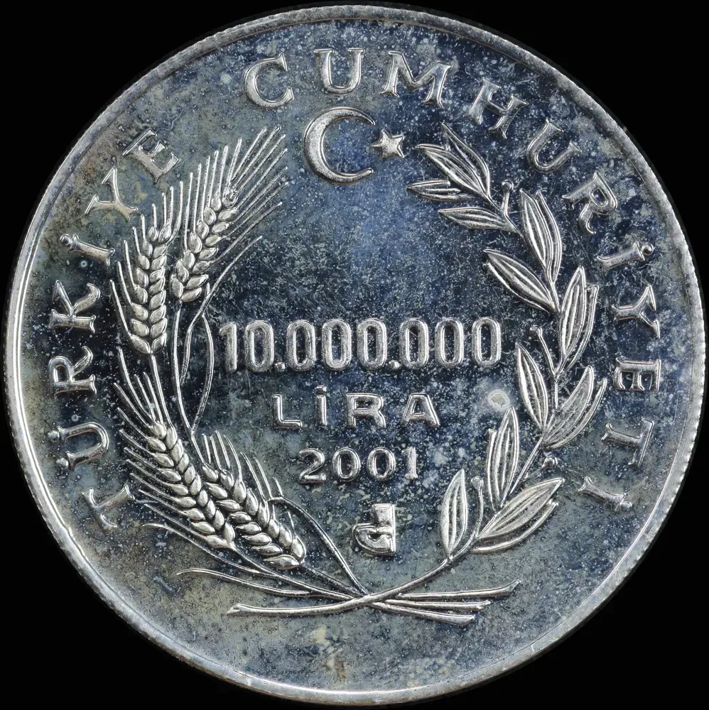Turkey 2001 Silver 10,000,000 Lira Proof Coin Olympic Skier product image
