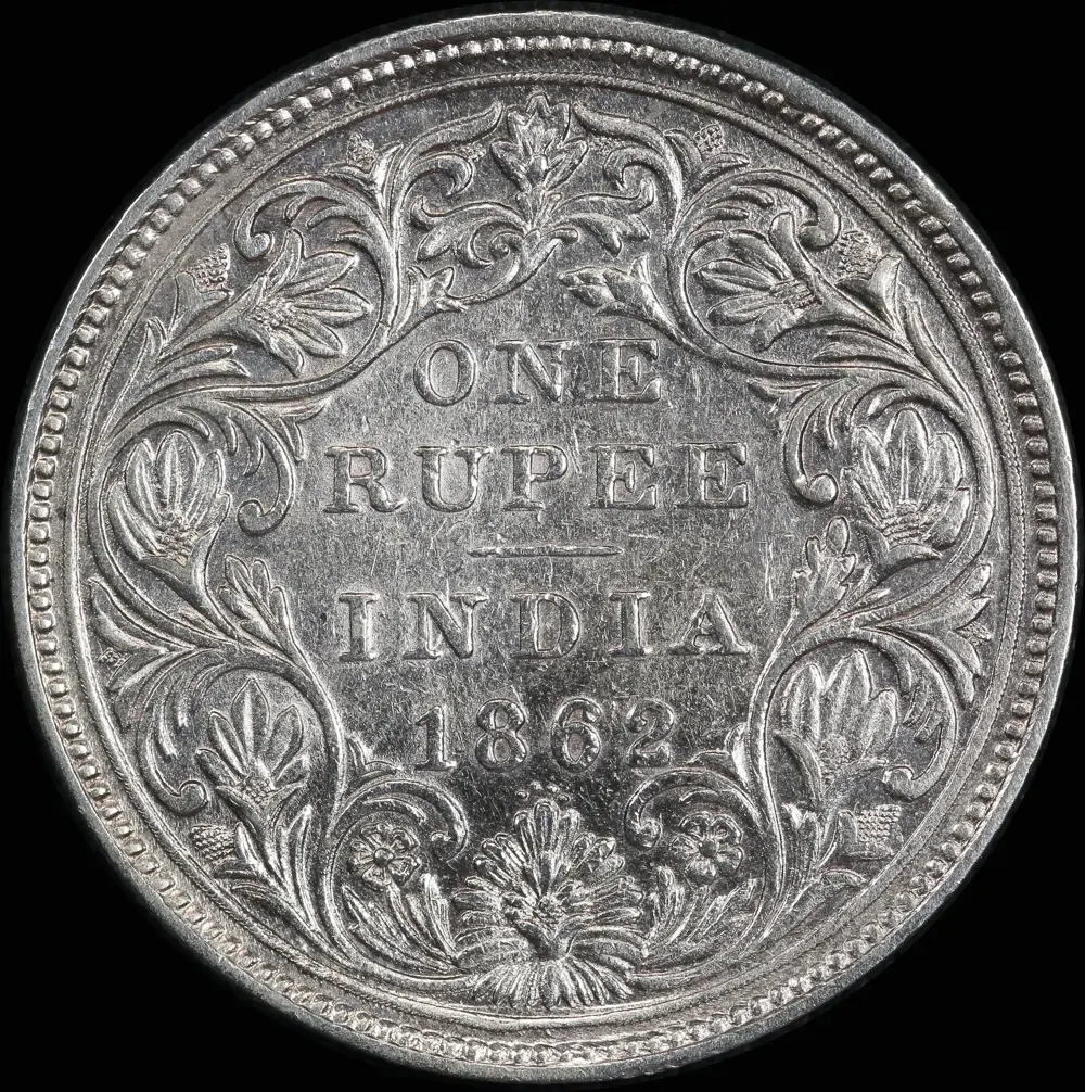 India (British) 1862 Silver Rupee KM#473.1 good VF