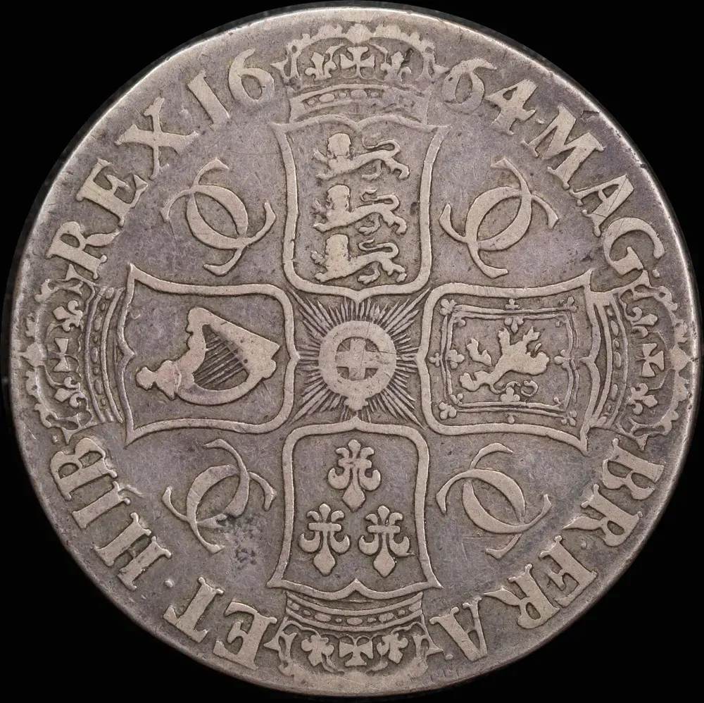 1664 Silver Crown Charles II S#3355 good Fine