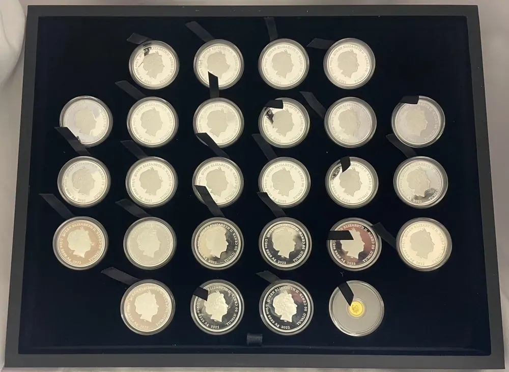 2021 - 2022 Perth Mint James Bond Silver 1/2 Ounce 25 Coin Collection includes 0.5g Gold Coin