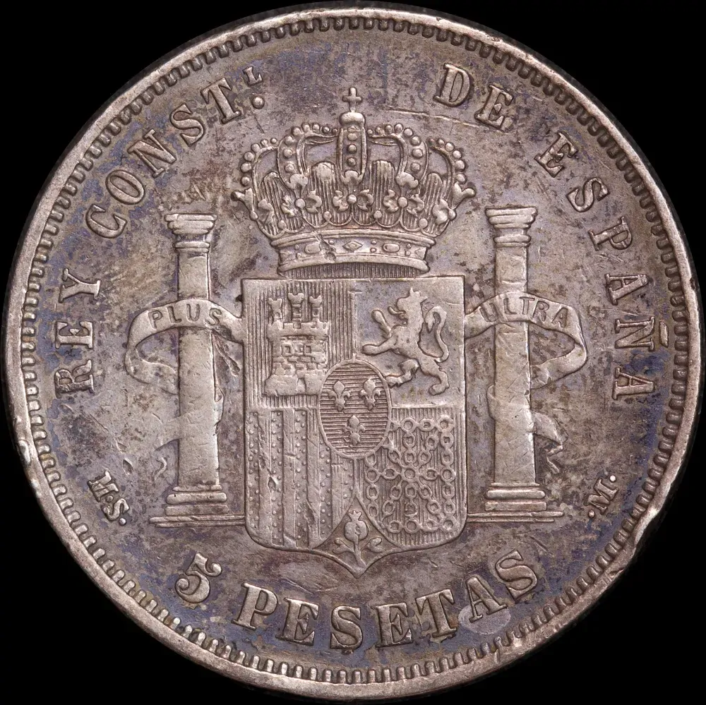 Spain 1885 Silver 5 Pesetas KM#688 good VF product image