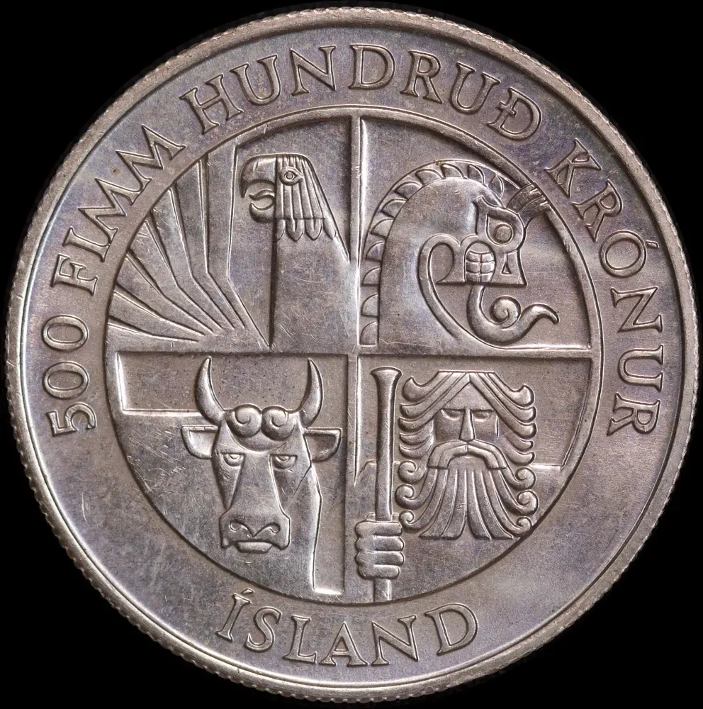 Iceland 1974 Silver 500 Kronur KM#20 Uncirculated First Settlement product image