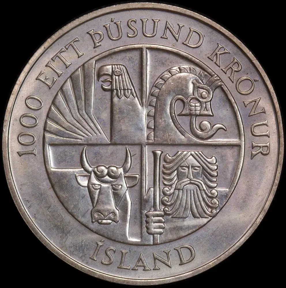 Iceland 1974 Silver 1,000 Kronur KM#21 Uncirculated First Settlement product image