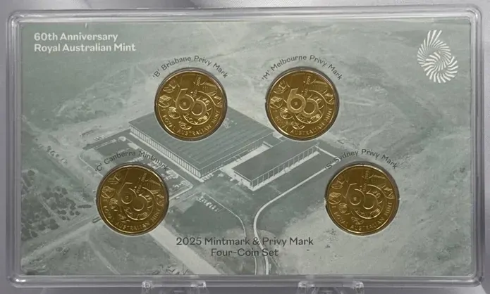 2025 1 Dollar 4 Coin Mintmark & Privy Mark Set 60 Years of The Royal Australian Mint