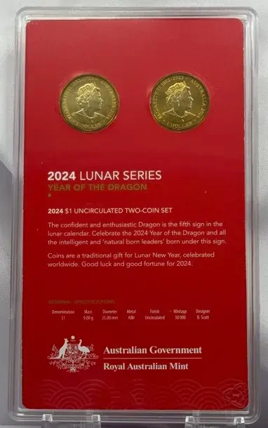 2024 1 Dollar Uncirculated Coin Pair Lunar Series Dragon product image