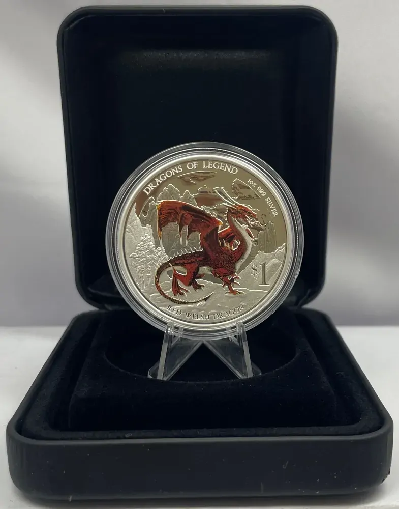 Tuvalu 2012 Silver 1 Dollar Proof Dragons of Legend Red Welsh Dragon product image