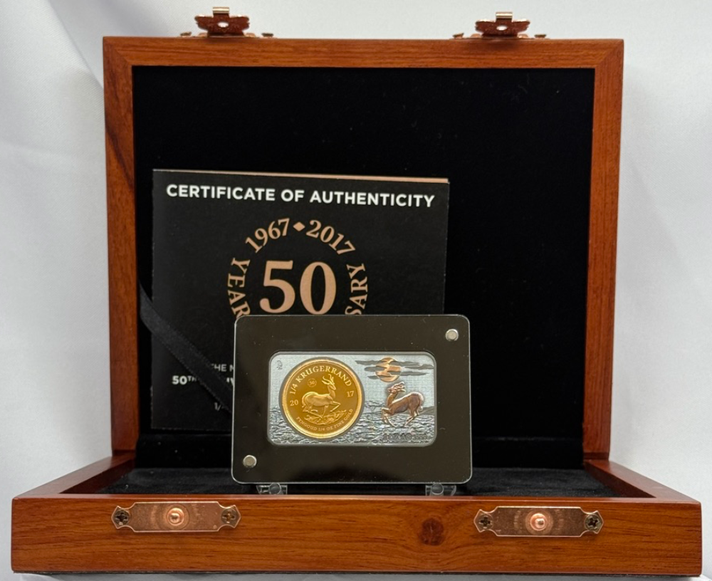 South Africa 2017 Gold 1/4oz Krugerrand 50th Anniversary Silver Bar product image