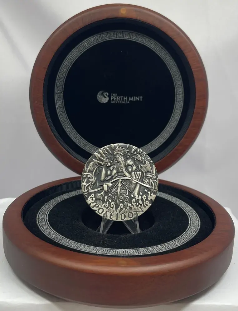 Tuvalu 2014 Silver 2 Ounce Antiqued Coin Gods of Olympus Poseidon product image