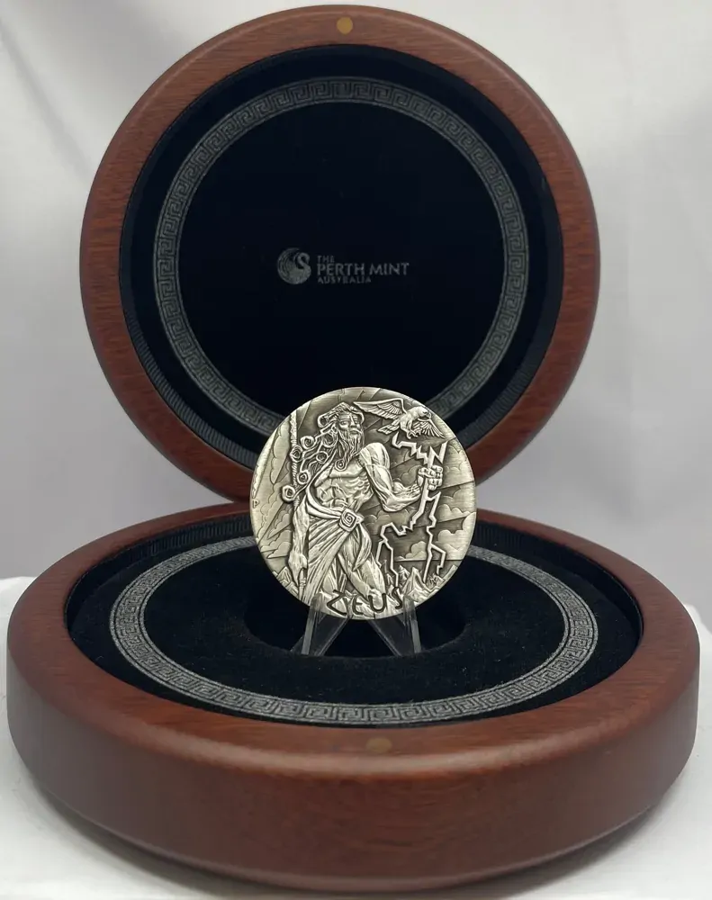 Tuvalu 2014 Silver 2 Ounce Antiqued Coin Gods of Olympus Zeus product image