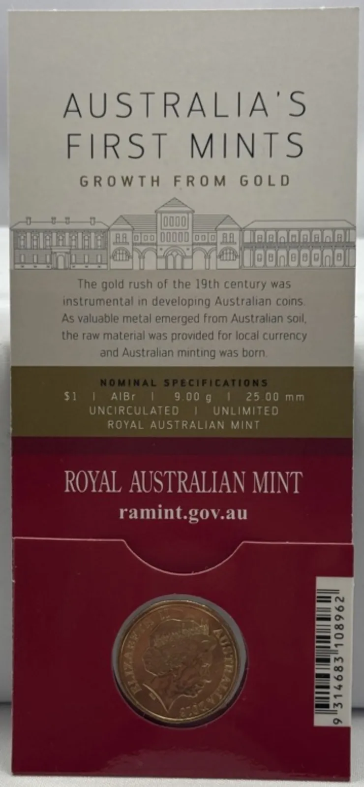 2016 1 Dollar Uncirculated Coin Australia's First Mints Brisbane Counterstamp product image