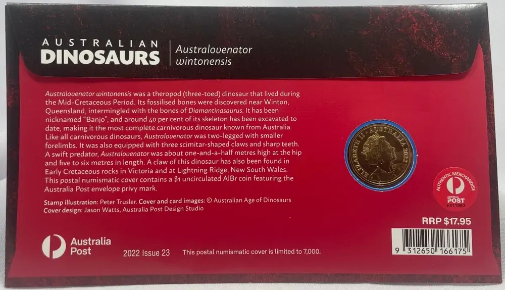 2022 1 Dollar PNC Australian Dinosaurs Australovenator Wintonensis product image