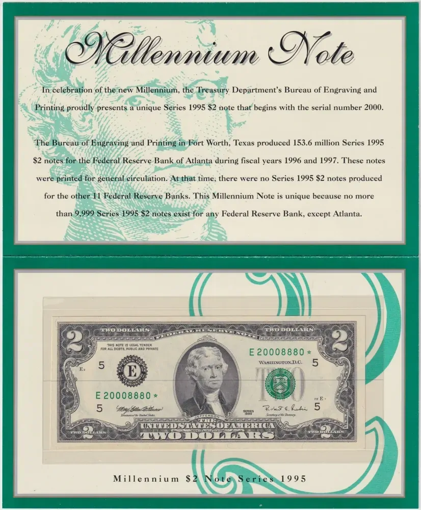 United States 2000 Millennium $2 Star Note Folder product image