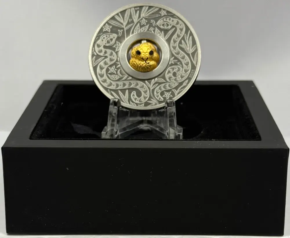 2025 Silver Lunar 1 Ounce Antiqued Coin Snake Rotating Charm