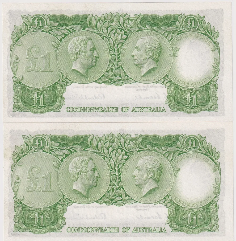 1953 One Pound Consecutive Pair Coombs/Wilson R33 Uncirculated