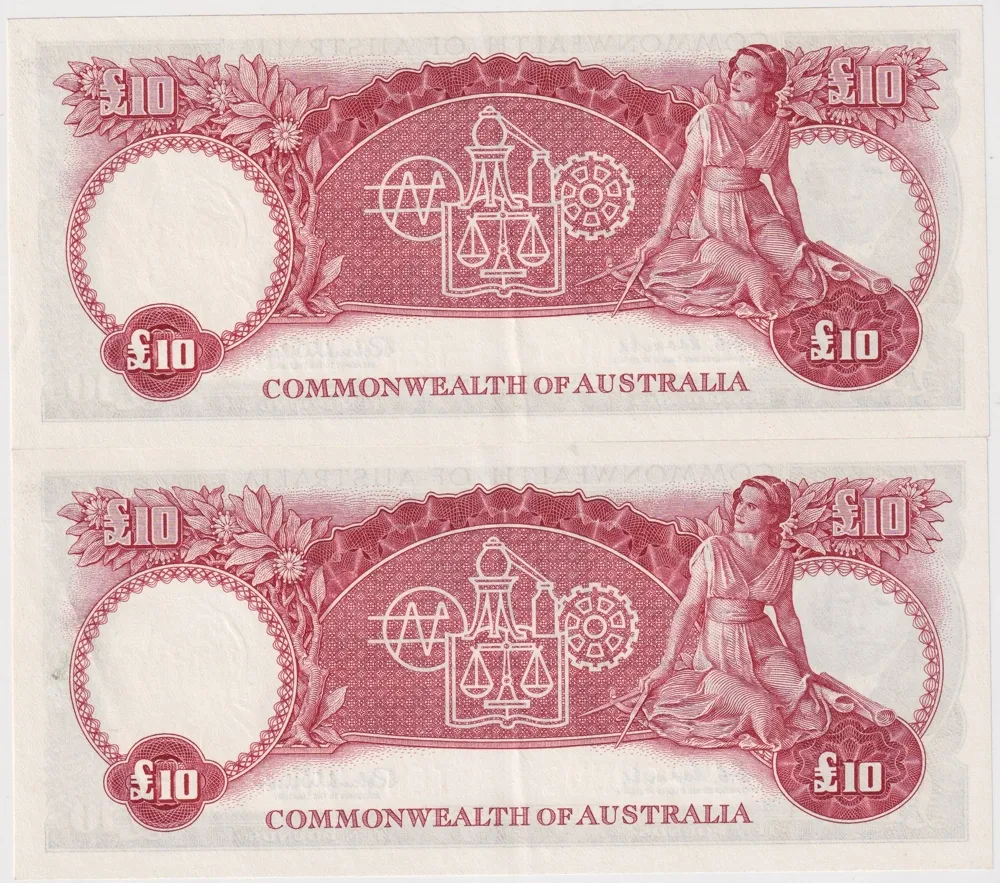 1960 Ten Pound Consecutive Pair Coombs/Wilson R63 good EF