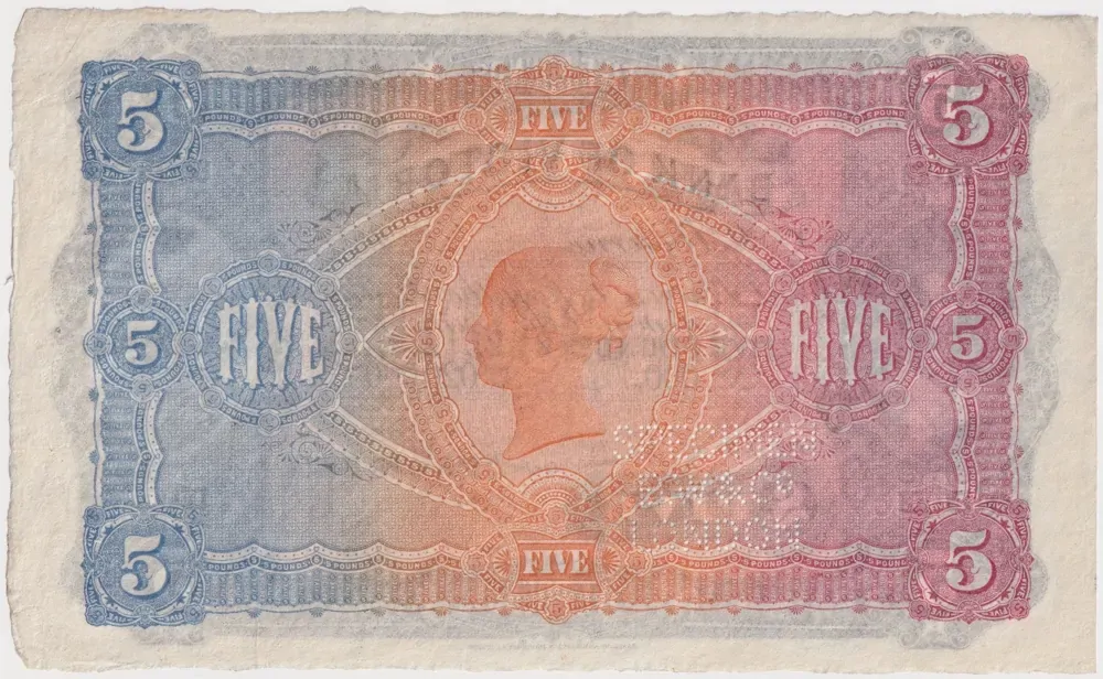 Bank of Victoria (Melbourne) ca1889 5 Pounds Unissued Specimen Note MVR# 3a Uncirculated product image