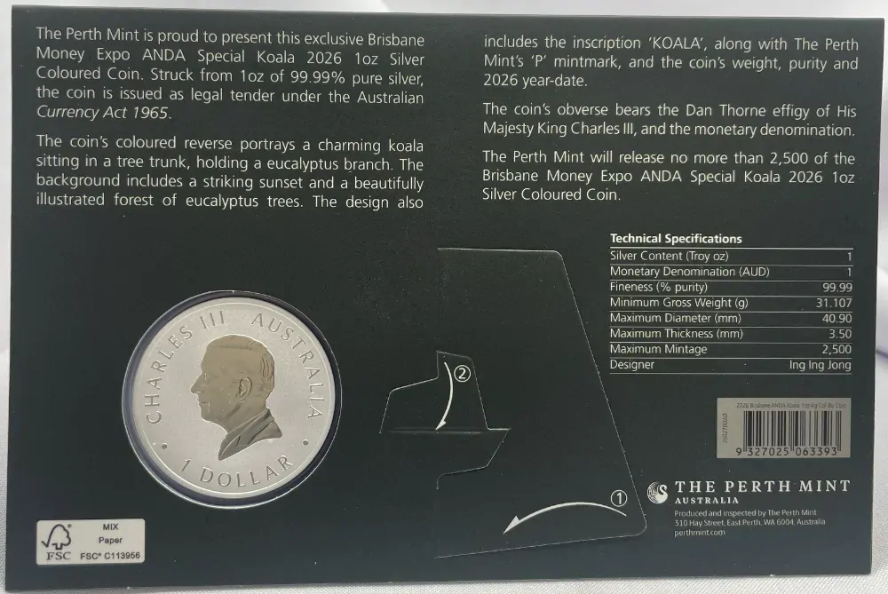 2026 Silver 1 Ounce Uncirculated Coin Koala Brisbane ANDA Money Expo product image