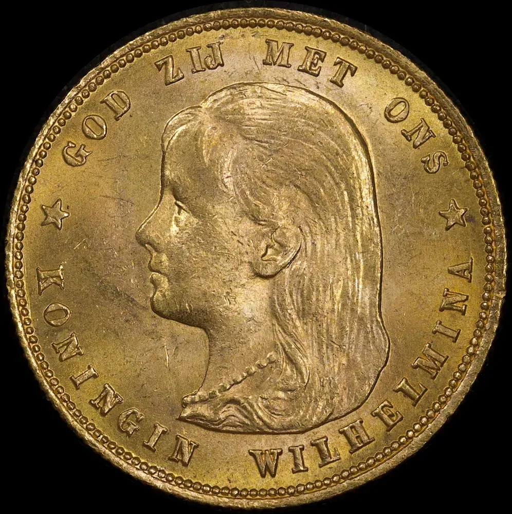 Netherlands 1897 Gold 10 Guilder KM# 118 Uncirculated product image