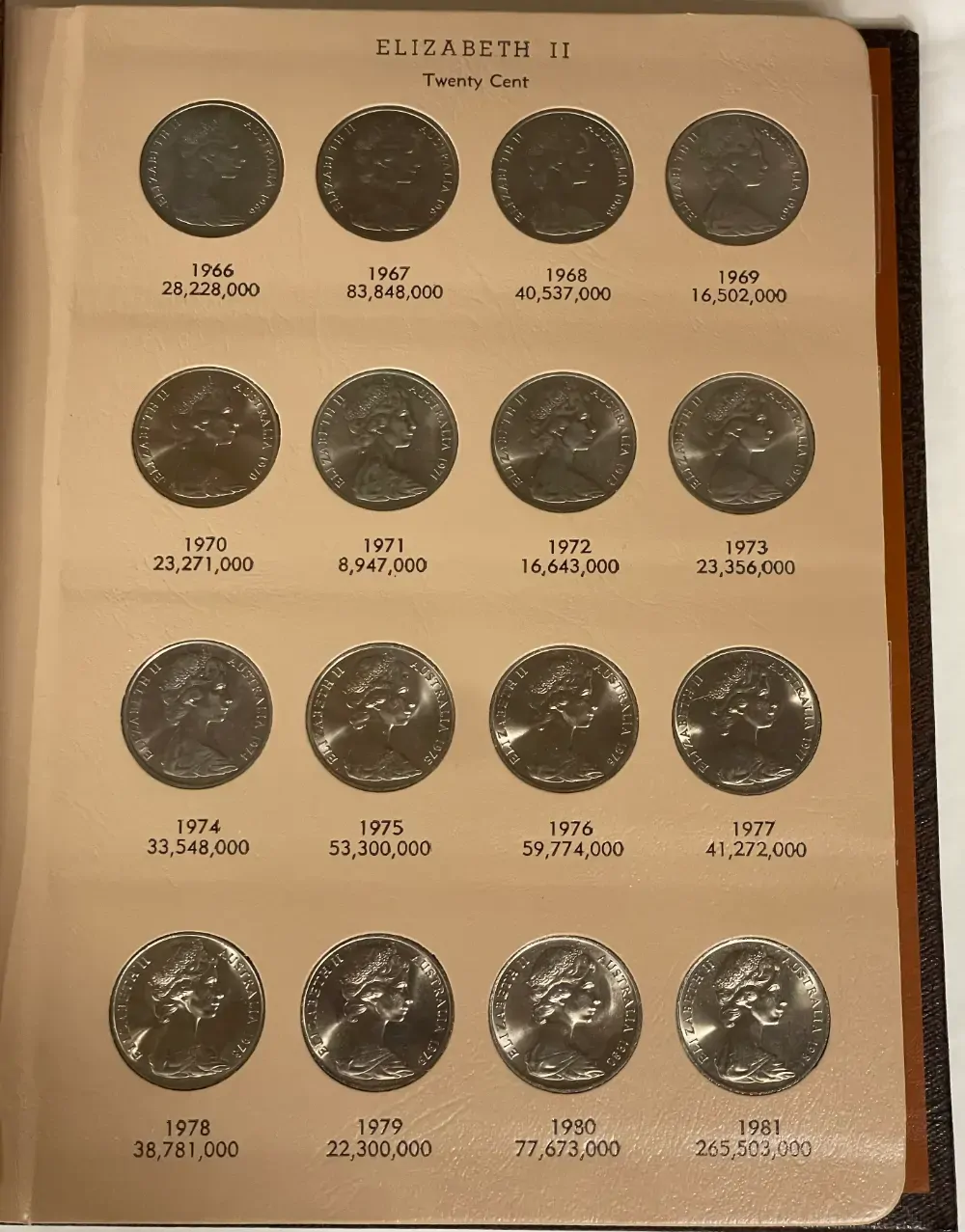 Complete Date Set of Australian 20 Cent 1966 to 2008 Uncirculated in Dansco Supreme Album product image