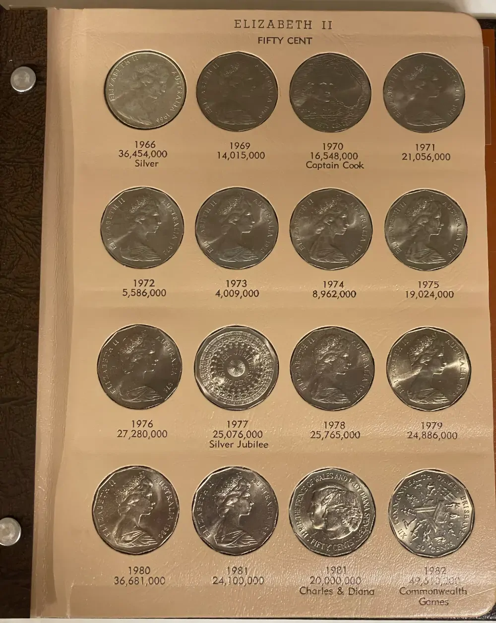Complete Date Set of Australian 50 Cent 1966 to 2008 Uncirculated in Dansco Supreme Album product image
