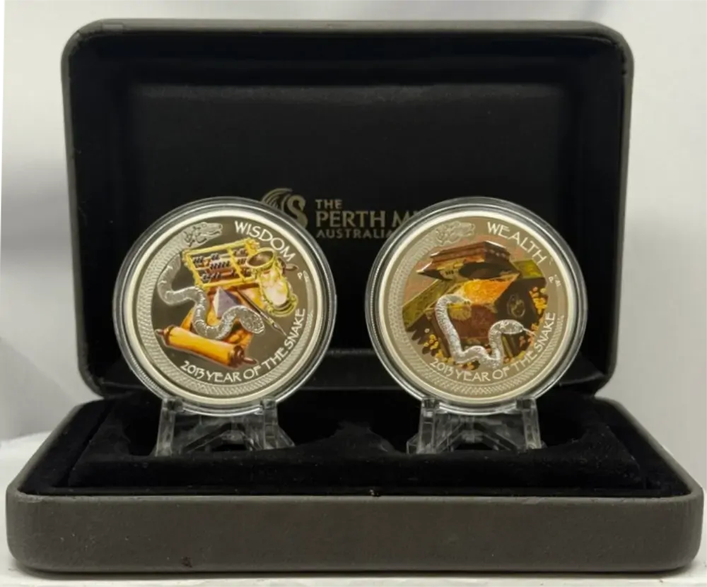 Tuvalu 2013 Silver Proof 2 Coin Set Snake Lunar Good Fortune product image