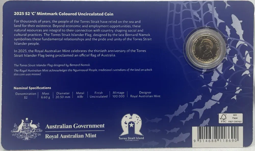 2025 2 Dollar Uncirculated Coin C Mintmark Islander People, Islander Flag